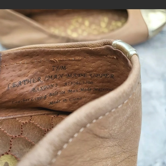 Sam Edelman Women's 7.5 Baxton 2 Tan Leather Gold Cap Toe Slip On Ballet Flats - Picture 7 of 11